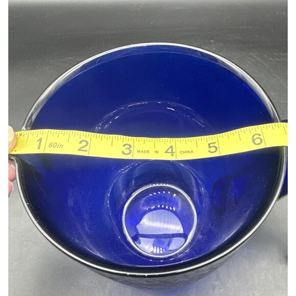 VTG COBALT BLUE Textured Glass Water Beverage Pitcher 6.75” Retro MCM - Picture 9 of 10